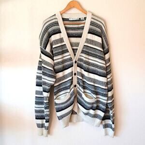 Vintage Basix Fenn Wright & Manson Gray And White Striped Cardigan LT
